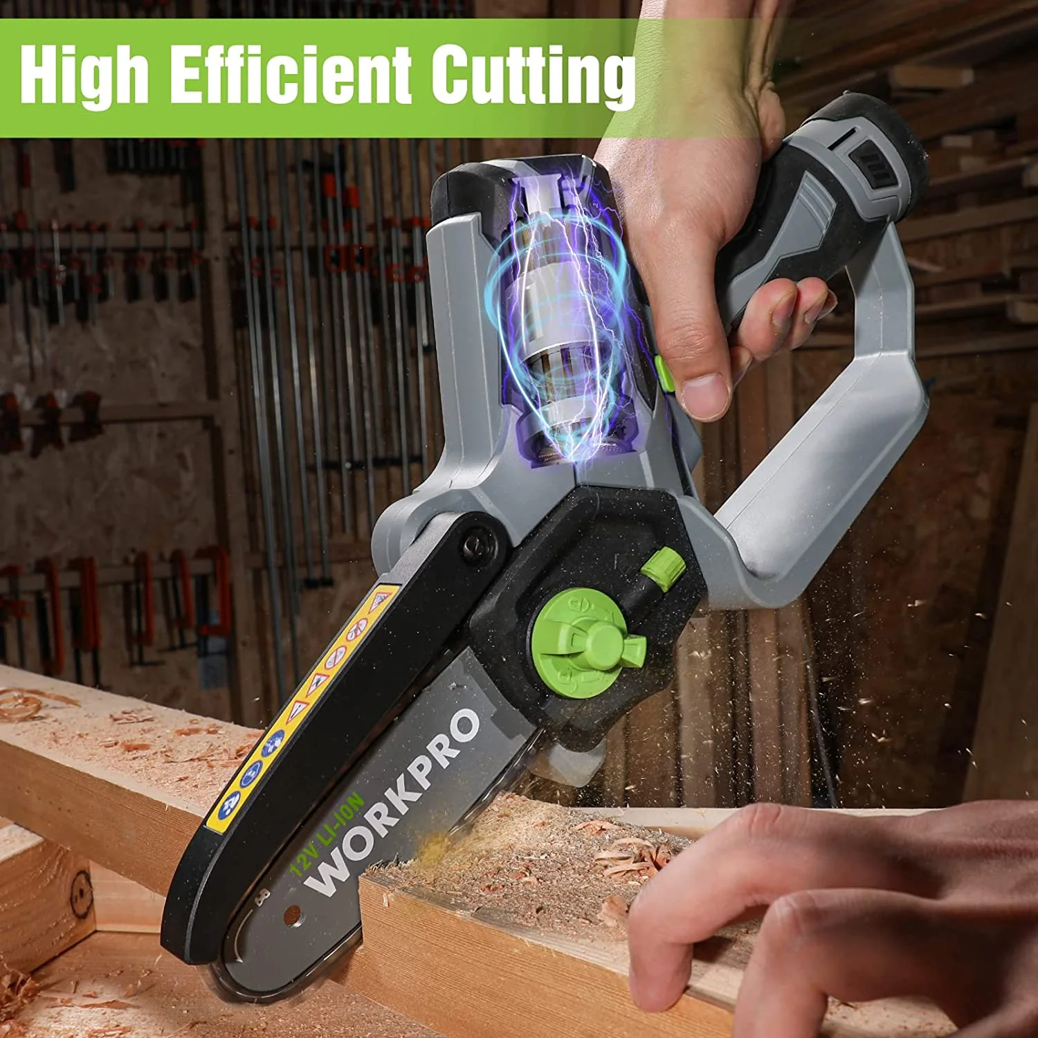 WORKPRO Mini Chainsaw, 6.3“ Cordless Electric Compact Chain Saw with 2 Batteries, Replacement Guide Bar and Chain - Image 5