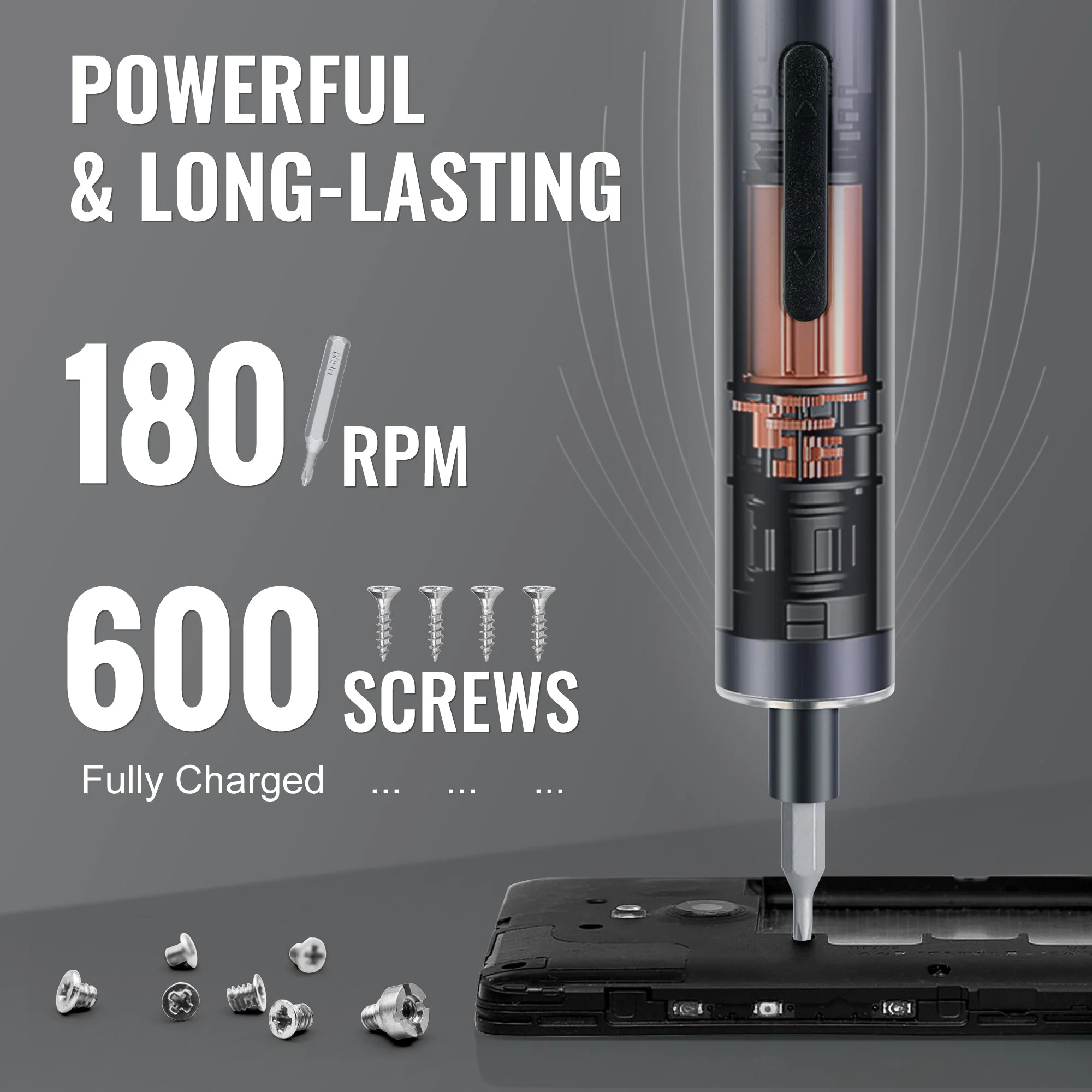 WORKPRO Mini Electric Screwdriver, 20 in 1 Electric Precision Screwdriver with Magnetizer and S2 Steel Bits, Max 4.0V Magnetic Rechargeable Cordless Screwdriver Kit for Phone, Camera, Laptop - Image 4