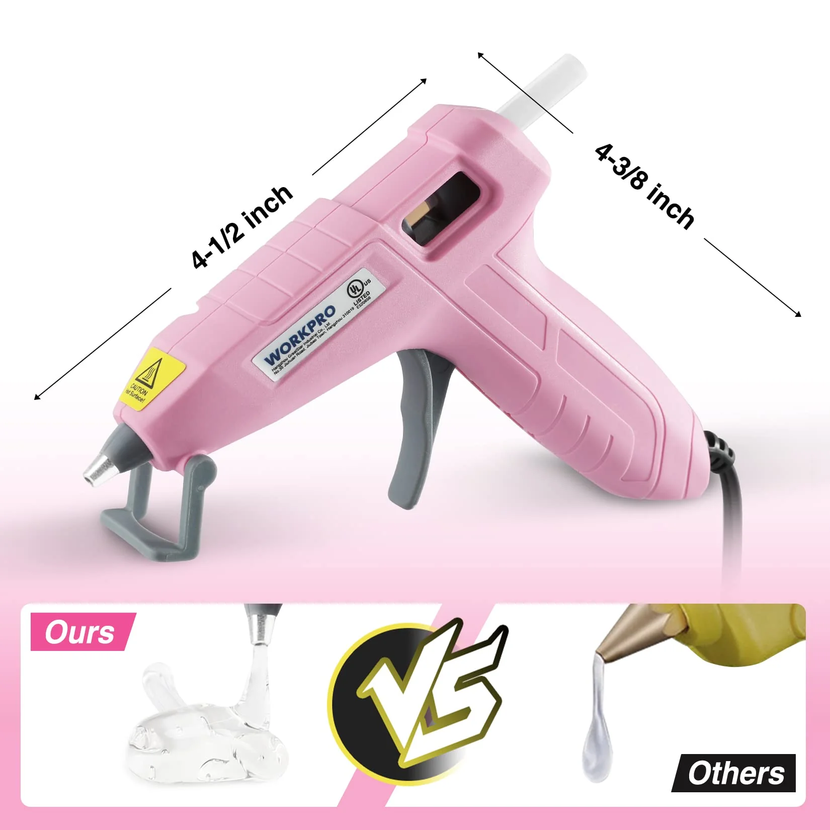 WORKPRO Mini Hot Glue Gun Kit with 20 Pcs Hot Glue Sticks - Pink Ribbon - Image 4