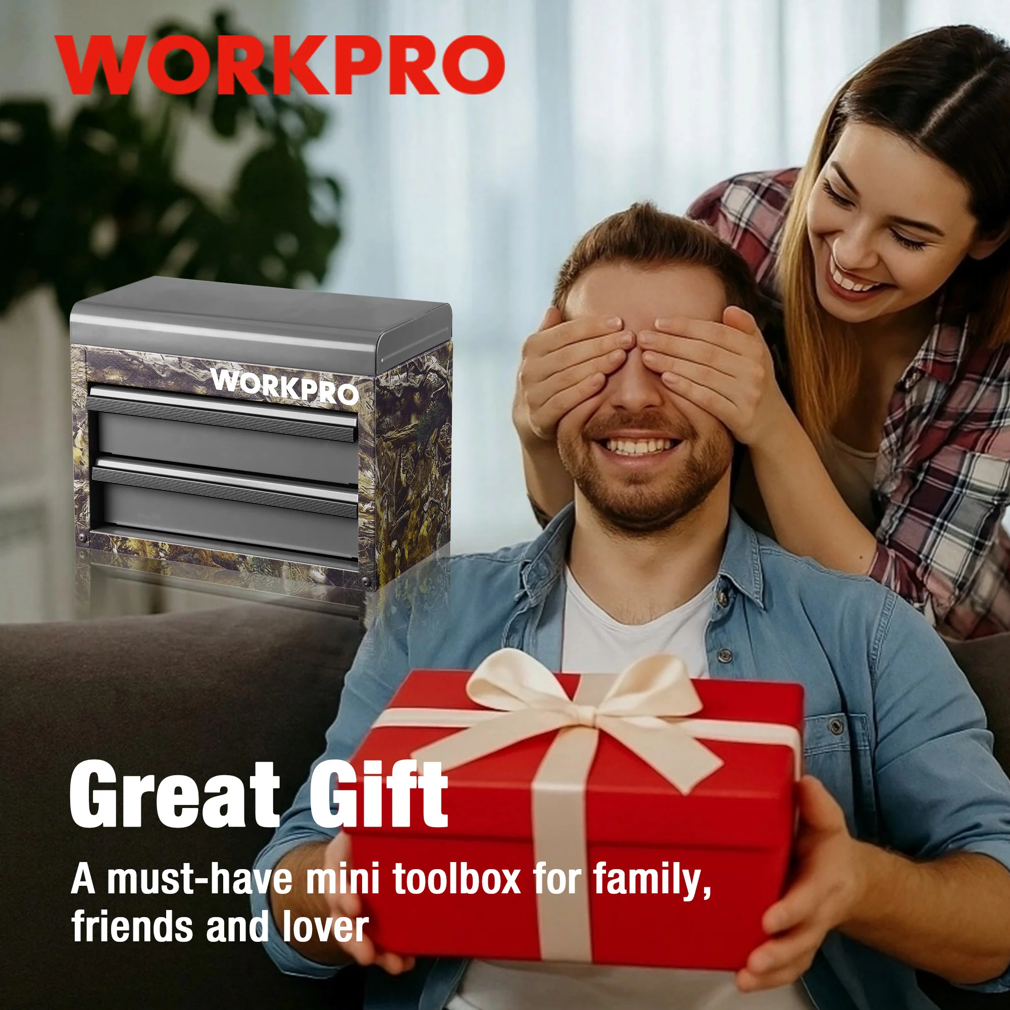 WORKPRO Mini Metal Tool Box with 2 Drawers and Top Storage, Small Tool Chest, Camoflouge - Image 8