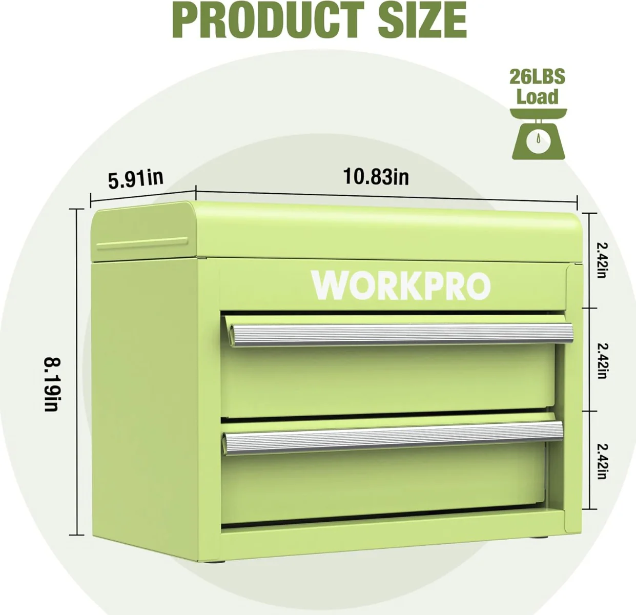 WORKPRO Mini Metal Tool Box with 2 Drawers and Top Storage - Image 12