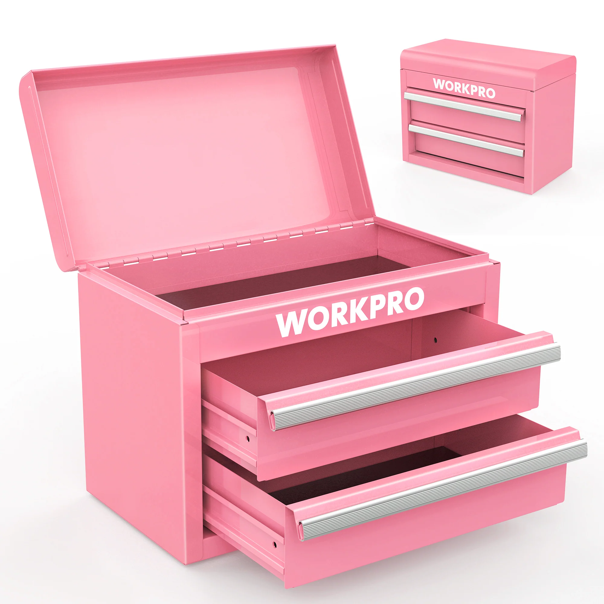 WORKPRO Mini Metal Tool Box with 2 Drawers and Top Storage - Image 14