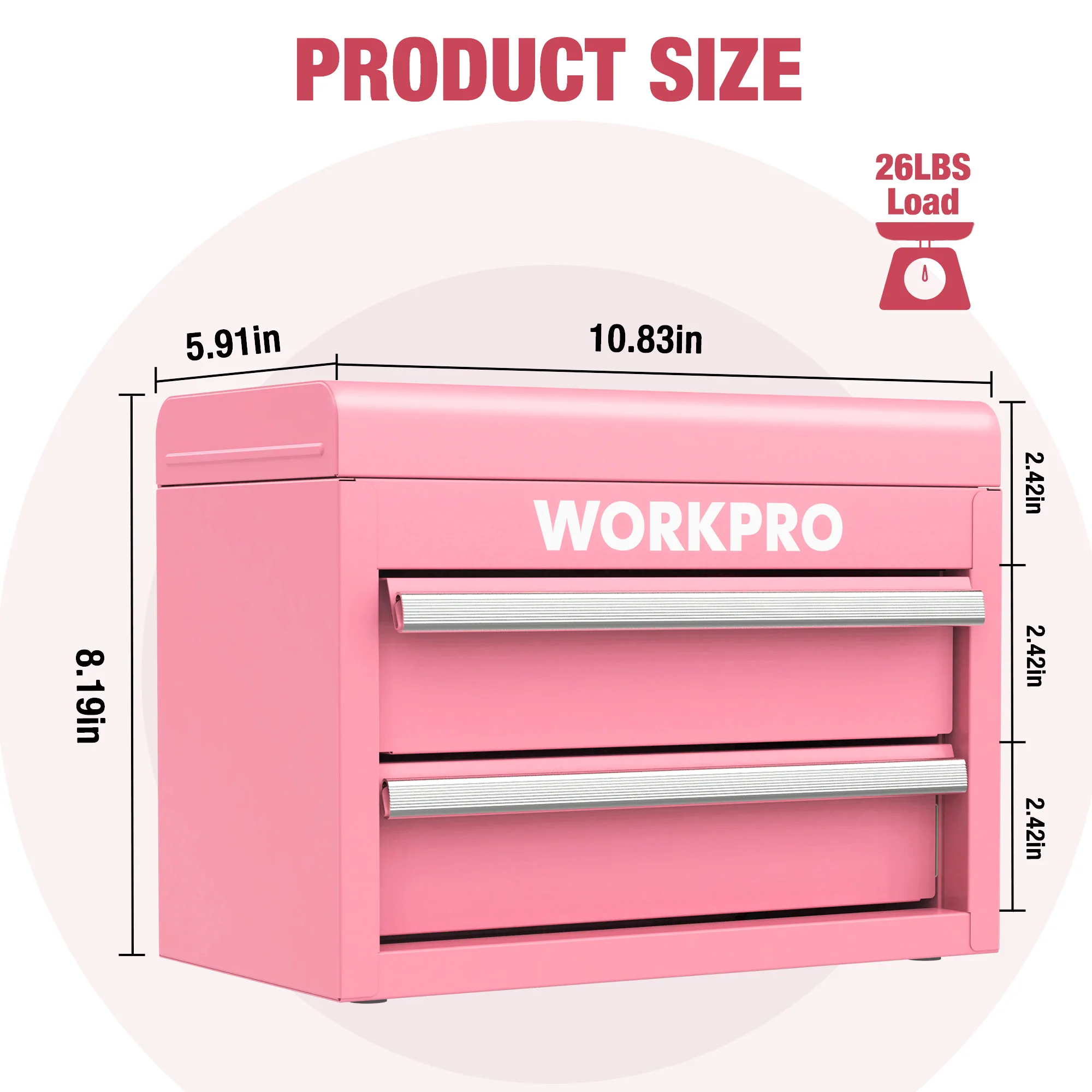 WORKPRO Mini Metal Tool Box with 2 Drawers and Top Storage - Image 16