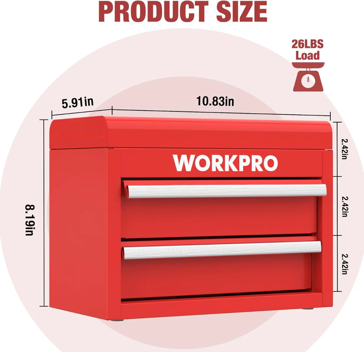 WORKPRO Mini Metal Tool Box with 2 Drawers and Top Storage - Image 4