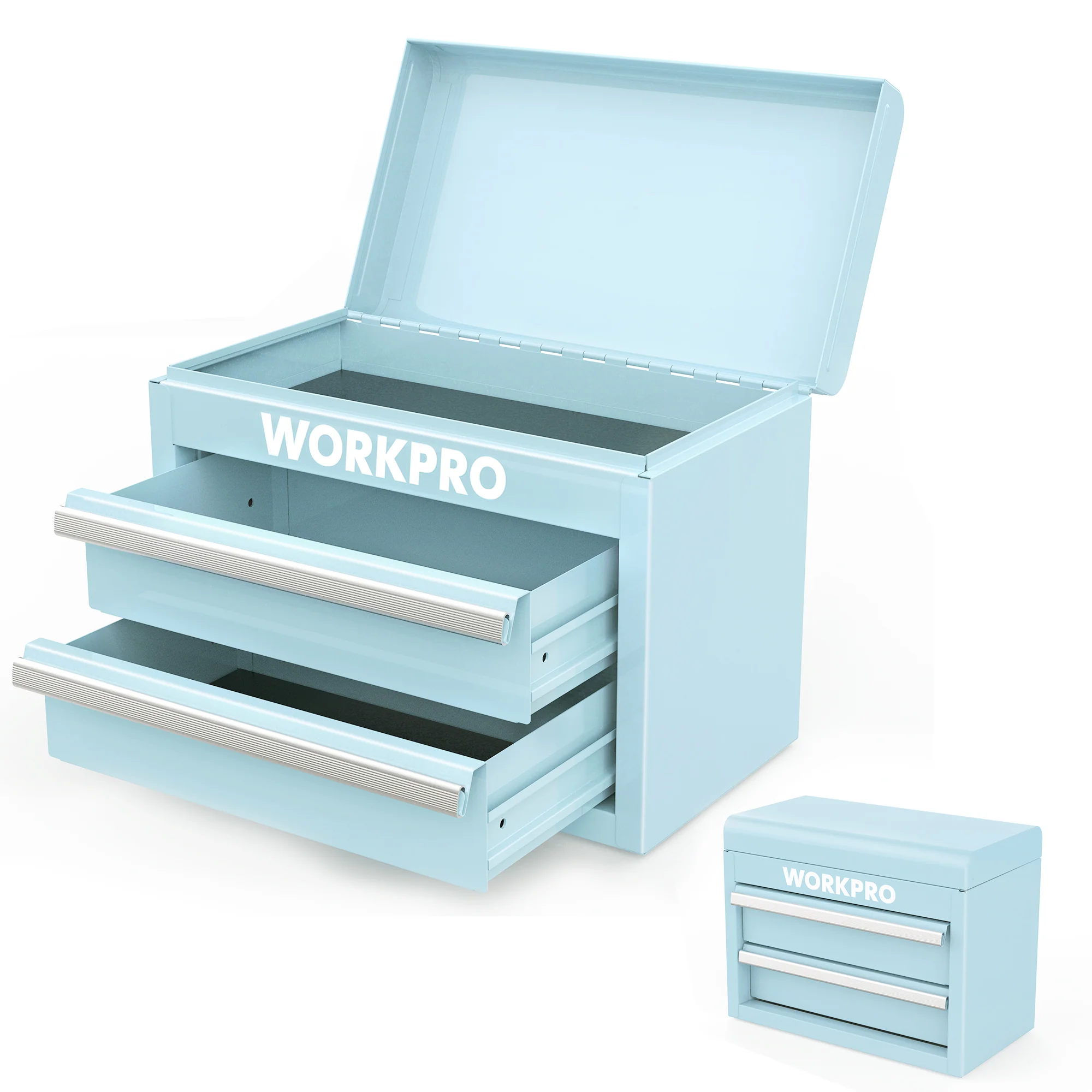 WORKPRO Mini Metal Tool Box with 2 Drawers and Top Storage - Image 6