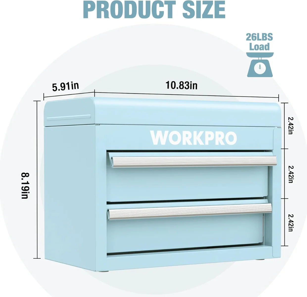 WORKPRO Mini Metal Tool Box with 2 Drawers and Top Storage - Image 8