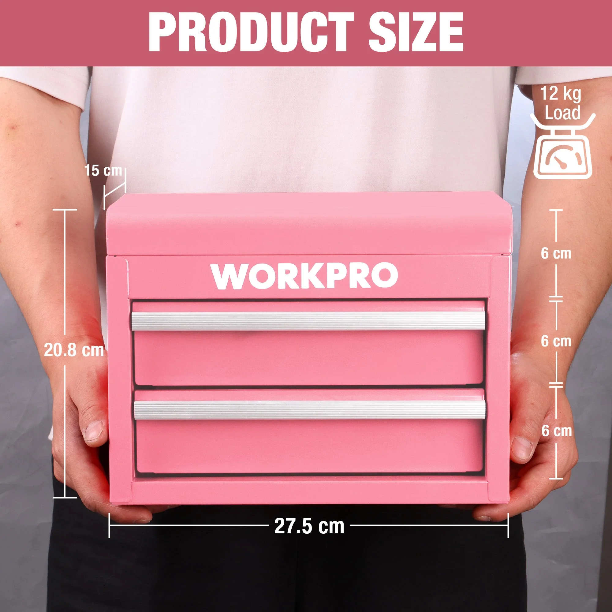WORKPRO Mini Metal Tool Box with 2 Drawers and Top Storage, Small Tool Chest, Pink (upgraded with Ball Bearing Slides) - Image 5