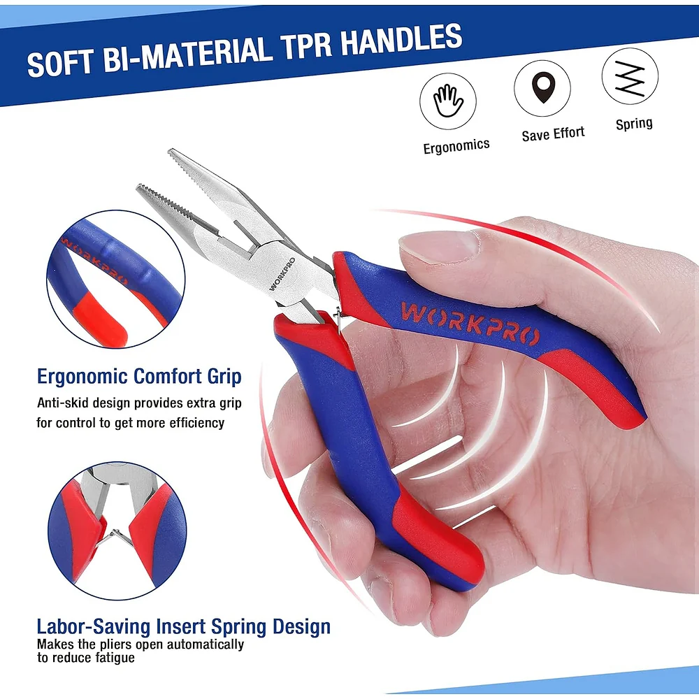 WORKPRO Mini Pliers Set, 3-Piece Small Pliers Tool Kit Includes 4” Diagonal Plier, 5” Long Nose Plier, 6” Needle Nose Plier, for Making Crafts, Repairing Electronic Devices - Image 4