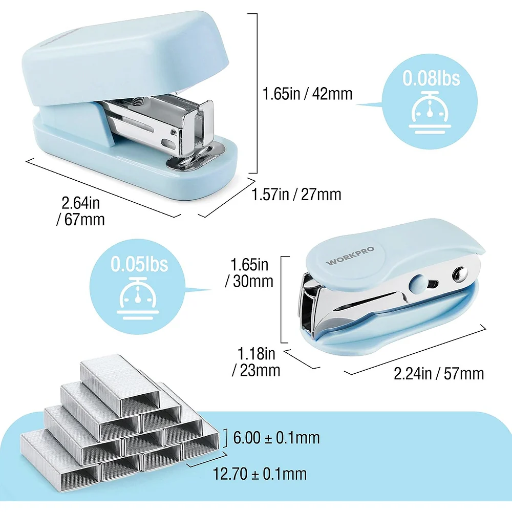 WORKPRO Mini Stapler with Staples, Blue Stapler Set Includes Two Small Staplers, One Staple Remover, 2000 Standard Staples, Lock Design, Non-Slip Base - Staplers for Desk, Classroom, Office - Image 3