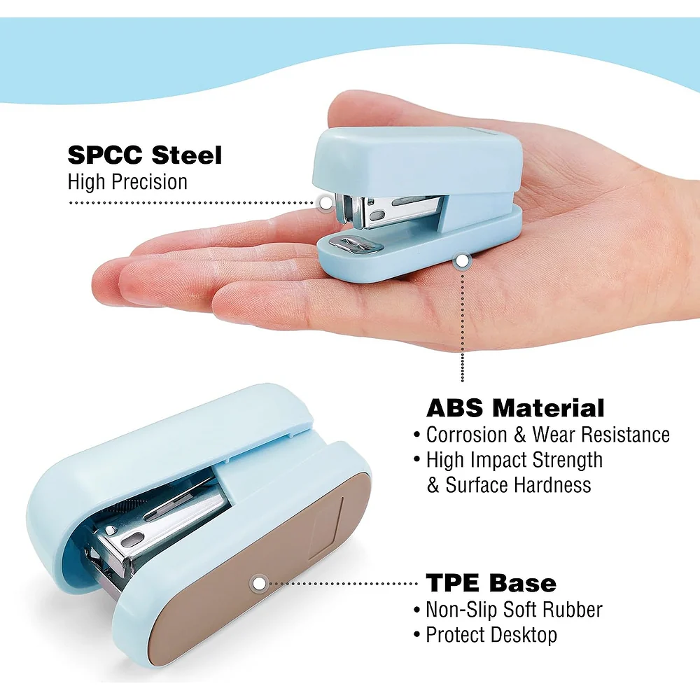 WORKPRO Mini Stapler with Staples, Blue Stapler Set Includes Two Small Staplers, One Staple Remover, 2000 Standard Staples, Lock Design, Non-Slip Base - Staplers for Desk, Classroom, Office - Image 5