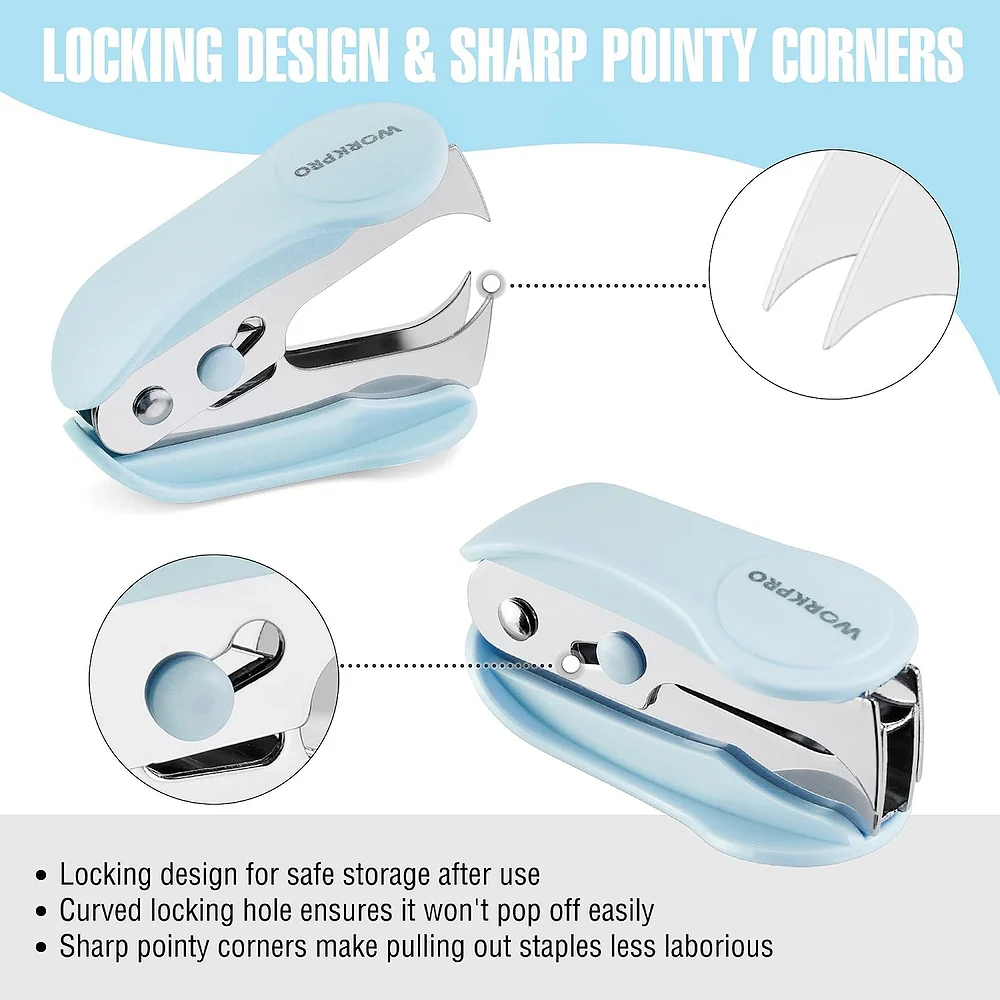 WORKPRO Mini Stapler with Staples, Blue Stapler Set Includes Two Small Staplers, One Staple Remover, 2000 Standard Staples, Lock Design, Non-Slip Base - Staplers for Desk, Classroom, Office - Image 6