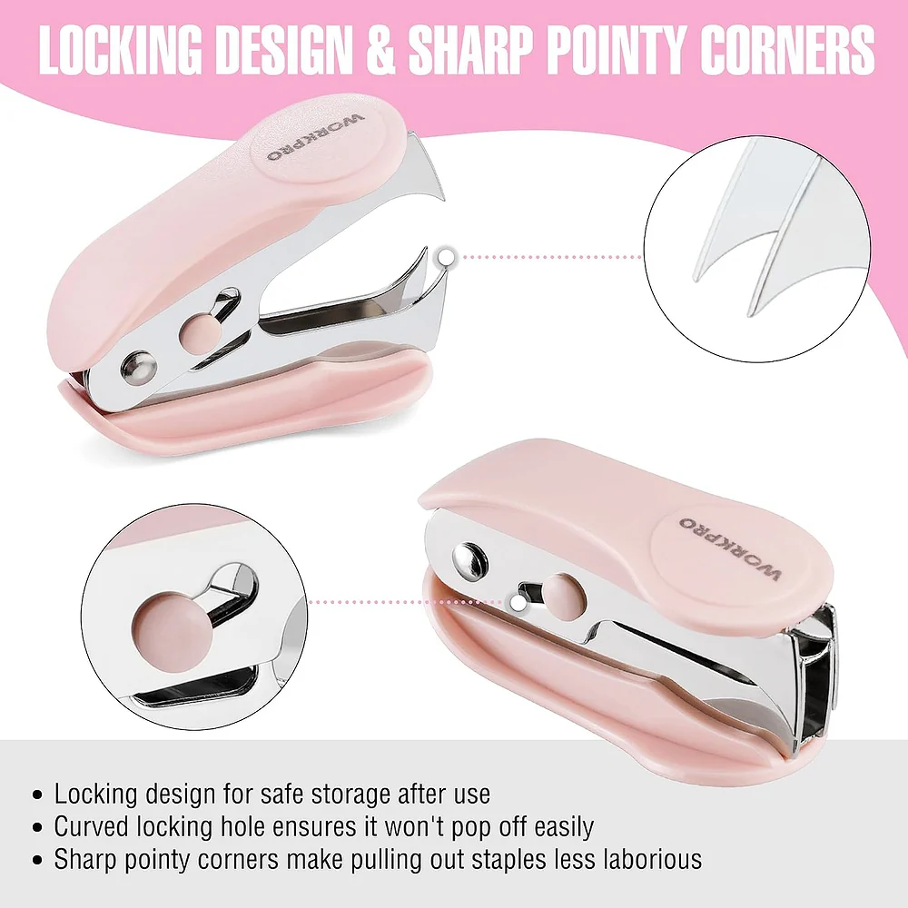 WORKPRO Mini Stapler with Staples, Pink Stapler Set Includes Two Small Staplers, One Staple Remover, 2000 Standard Staples - Cute Staplers for Desk with Non-Slip Base, Lock Design - Pink Ribbon - Image 4