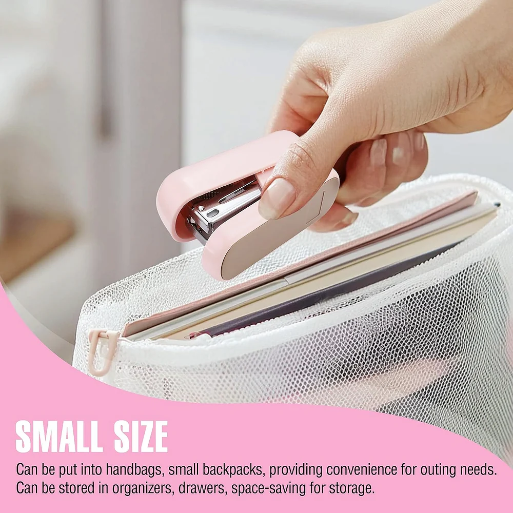 WORKPRO Mini Stapler with Staples, Pink Stapler Set Includes Two Small Staplers, One Staple Remover, 2000 Standard Staples - Cute Staplers for Desk with Non-Slip Base, Lock Design - Pink Ribbon - Image 6