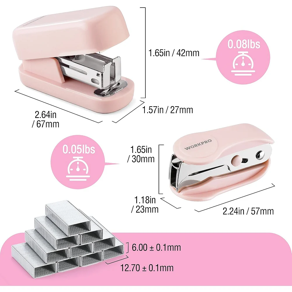 WORKPRO Mini Stapler with Staples, Pink Stapler Set Includes Two Small Staplers, One Staple Remover, 2000 Standard Staples - Cute Staplers for Desk with Non-Slip Base, Lock Design - Pink Ribbon - Image 8