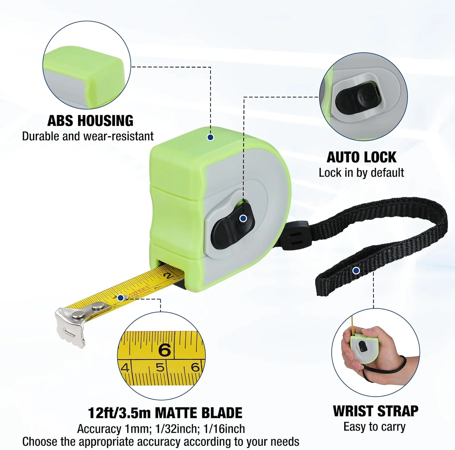 WORKPRO Mini Tape Measure, 3 Pcs 12FT Auto-Lock Easy Reading Tape Measurement, Inch/Metric Scale Pocket Size Small Tape Measure for Engineer, Portable, Lightweight, ABS Protective Casing - Image 4