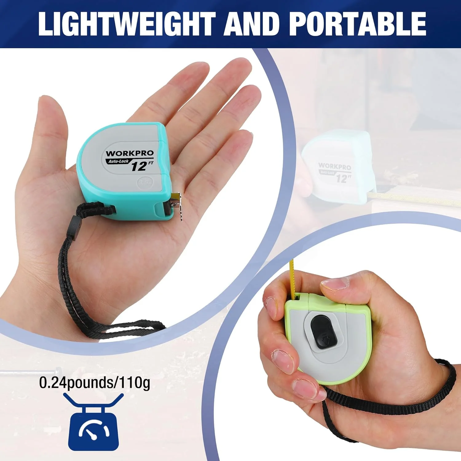 WORKPRO Mini Tape Measure, 3 Pcs 12FT Auto-Lock Easy Reading Tape Measurement, Inch/Metric Scale Pocket Size Small Tape Measure for Engineer, Portable, Lightweight, ABS Protective Casing - Image 5