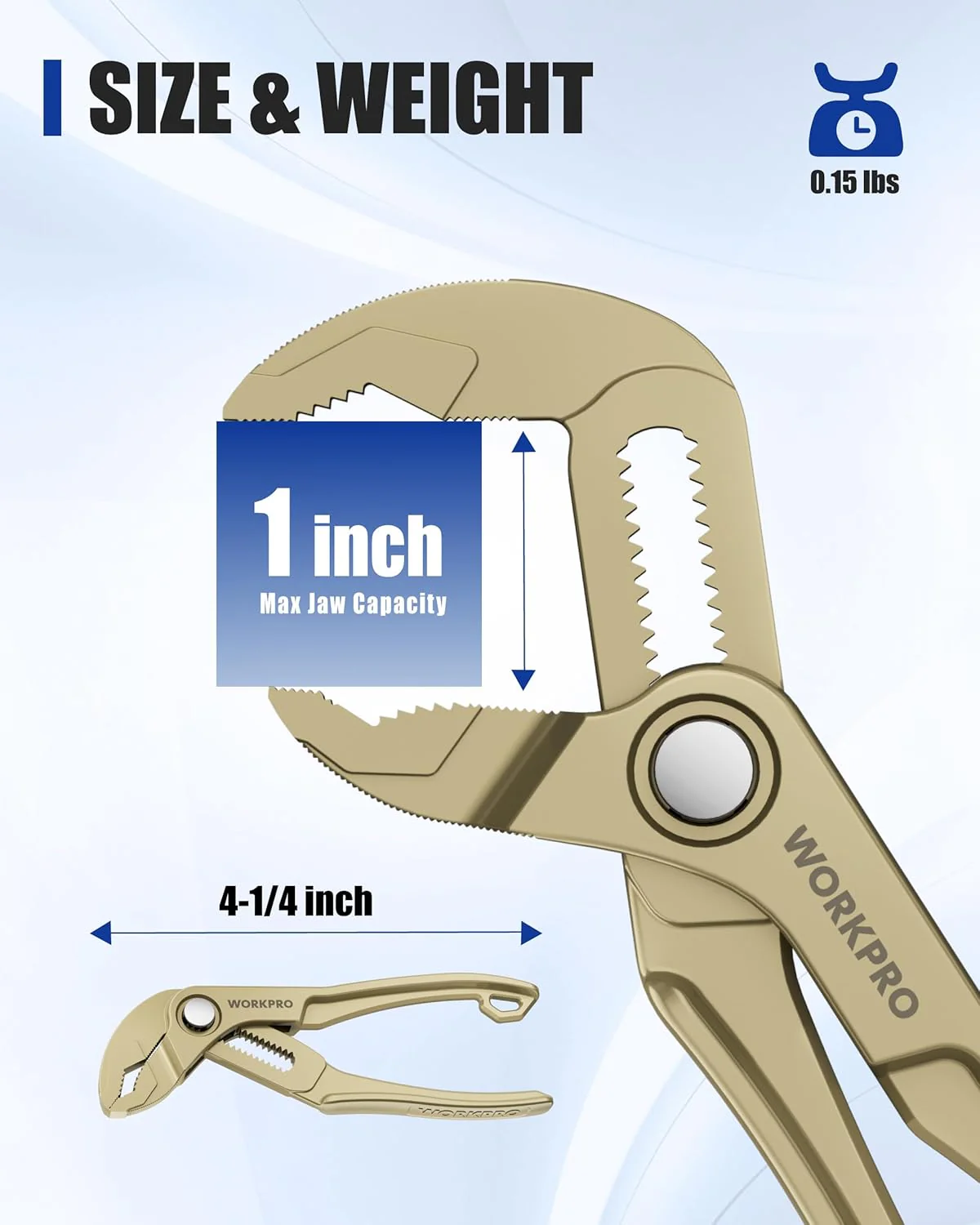 WORKPRO Mini Water Pump Pliers, 4-Inch Groove Joint Pliers, Fast Adjustable Tongue and Groove Plier with 15-Position Push-Lock, V-Jaw for Multi-Surface Grip, EDC Plier for Tight Spaces & Versatile Use - Image 2