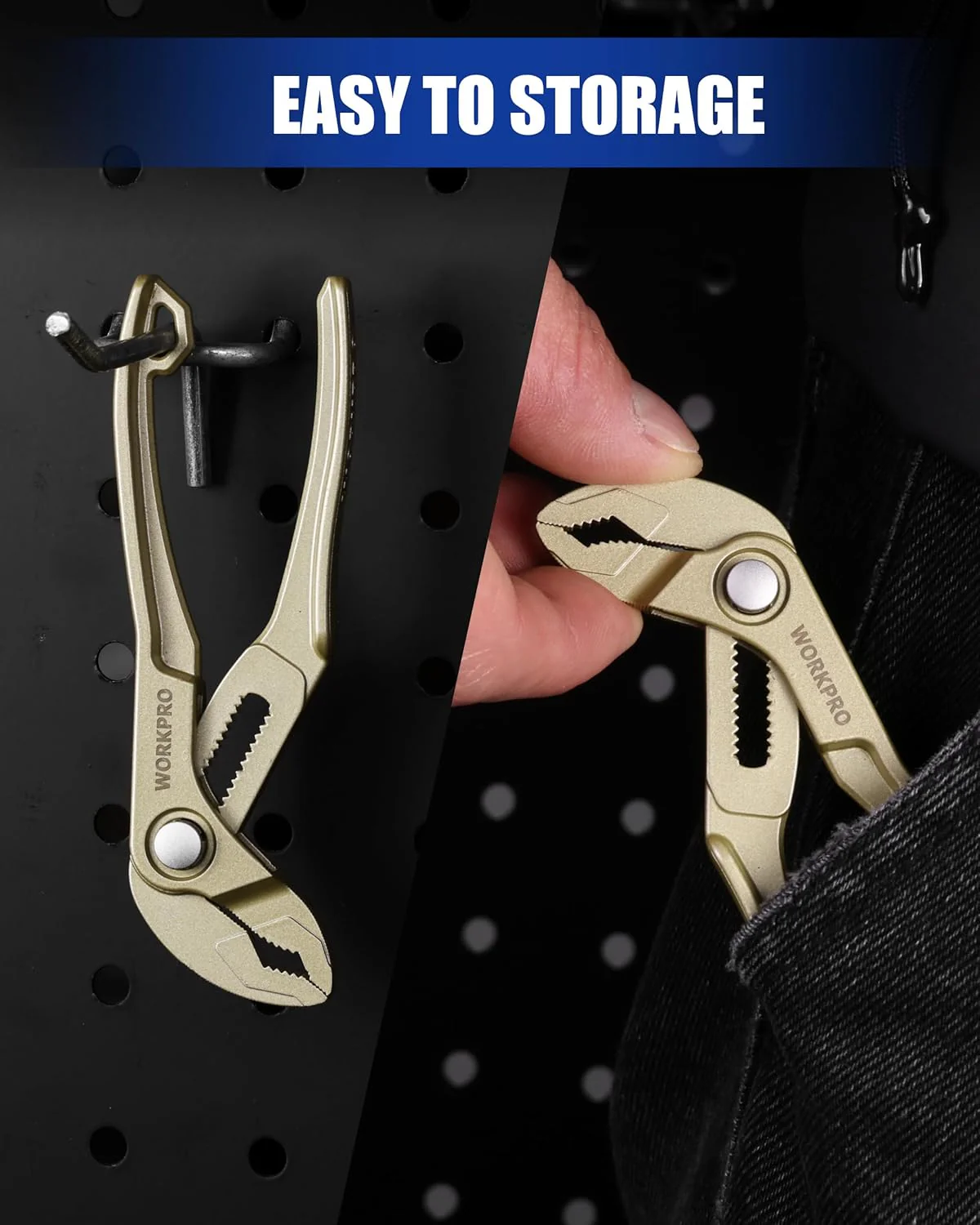 WORKPRO Mini Water Pump Pliers, 4-Inch Groove Joint Pliers, Fast Adjustable Tongue and Groove Plier with 15-Position Push-Lock, V-Jaw for Multi-Surface Grip, EDC Plier for Tight Spaces & Versatile Use - Image 7