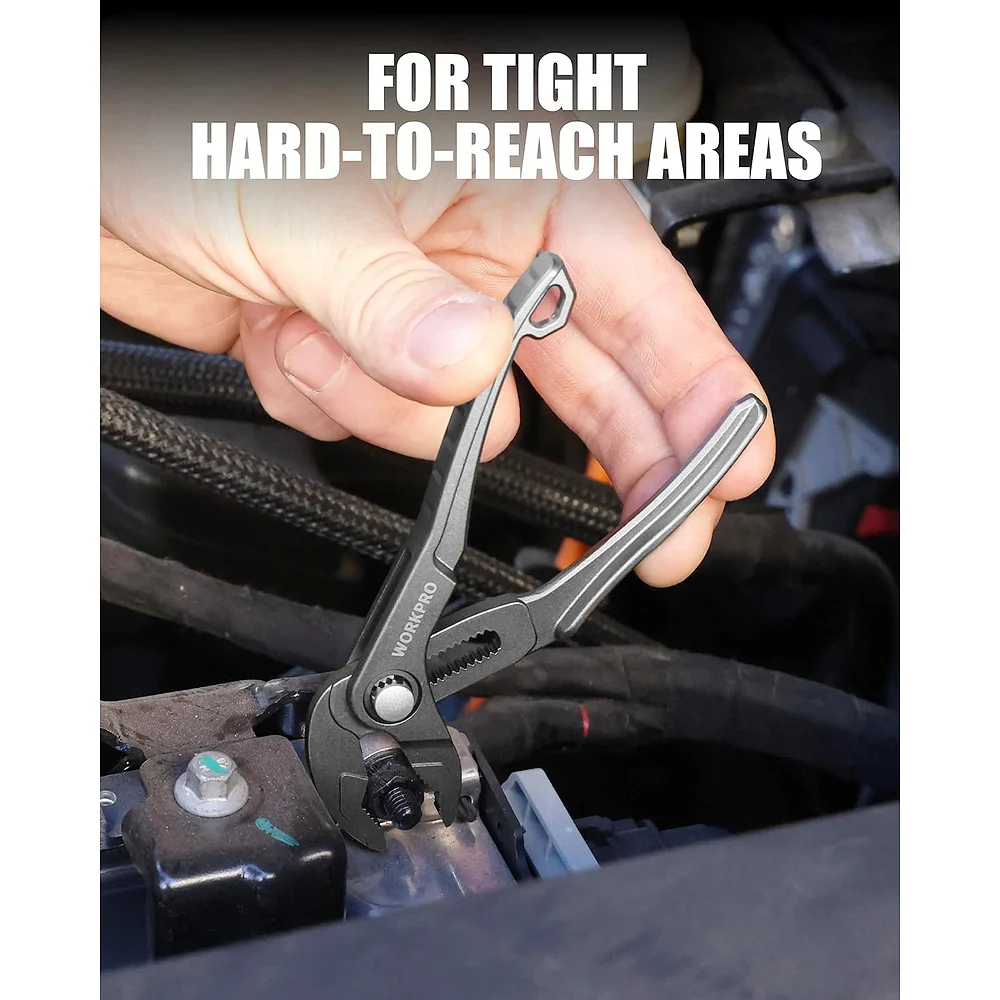 WORKPRO Mini Water Pump Pliers, 4-Inch Groove Joint Pliers, Fast Adjustable Tongue and Groove Plier with 15-Position Push-Lock, V-Jaw for Multi-Surface Grip, EDC Plier for Tight Spaces & Versatile Use - Image 7