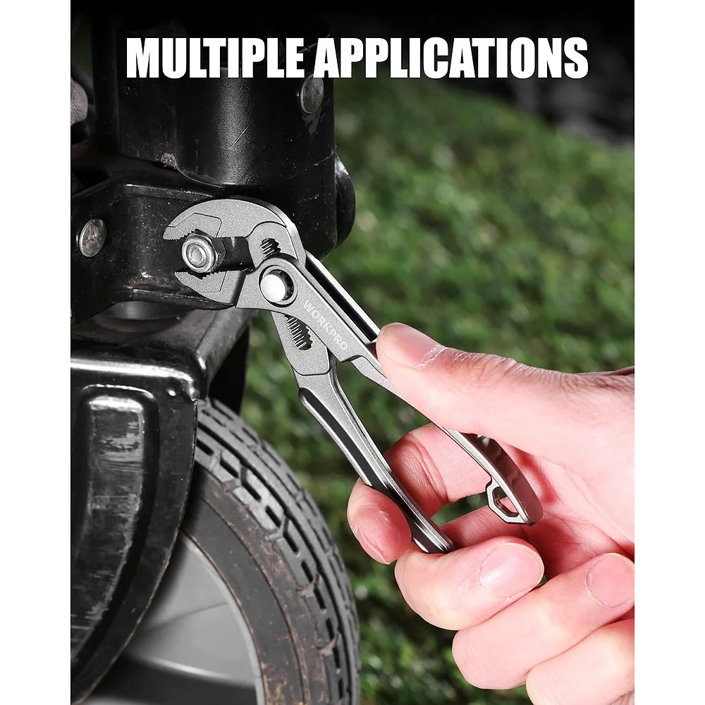 WORKPRO Mini Water Pump Pliers, 4-Inch Groove Joint Pliers, Fast Adjustable Tongue and Groove Plier with 15-Position Push-Lock, V-Jaw for Multi-Surface Grip, EDC Plier for Tight Spaces & Versatile Use - Image 8