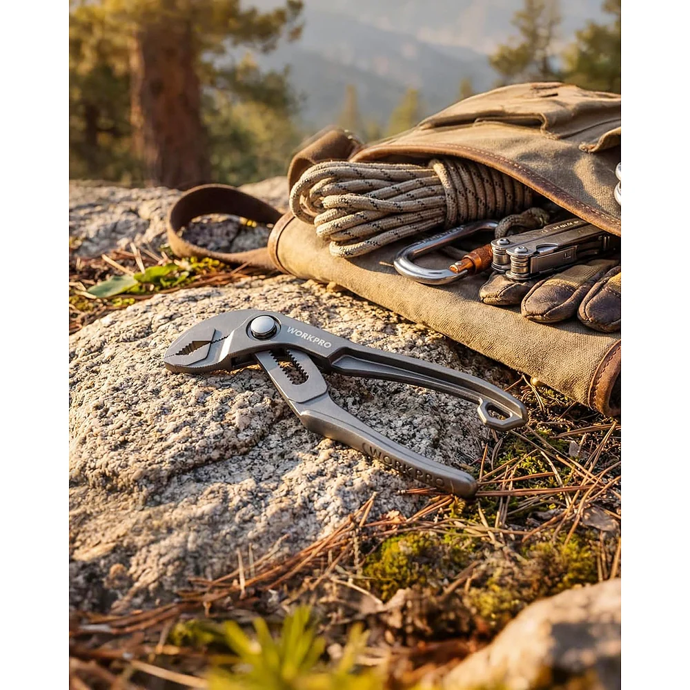 WORKPRO Mini Water Pump Pliers, 4-Inch Groove Joint Pliers, Fast Adjustable Tongue and Groove Plier with 15-Position Push-Lock, V-Jaw for Multi-Surface Grip, EDC Plier for Tight Spaces & Versatile Use - Image 9