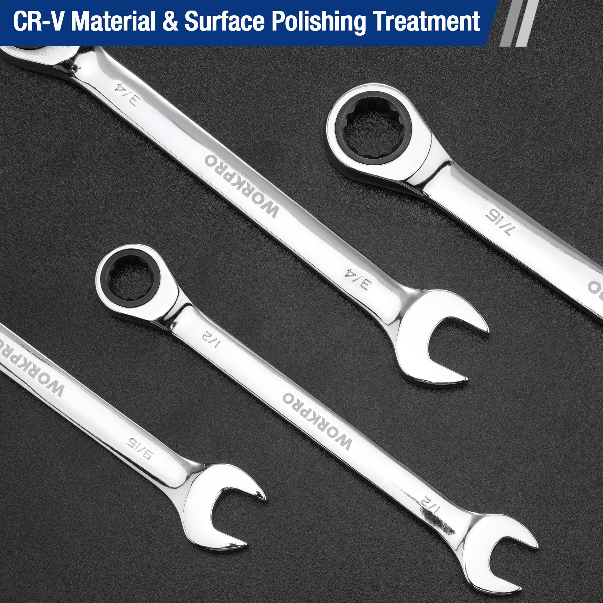 WORKPRO Multi-Size Ratcheting Wrench SAE, CR-V - Image 11