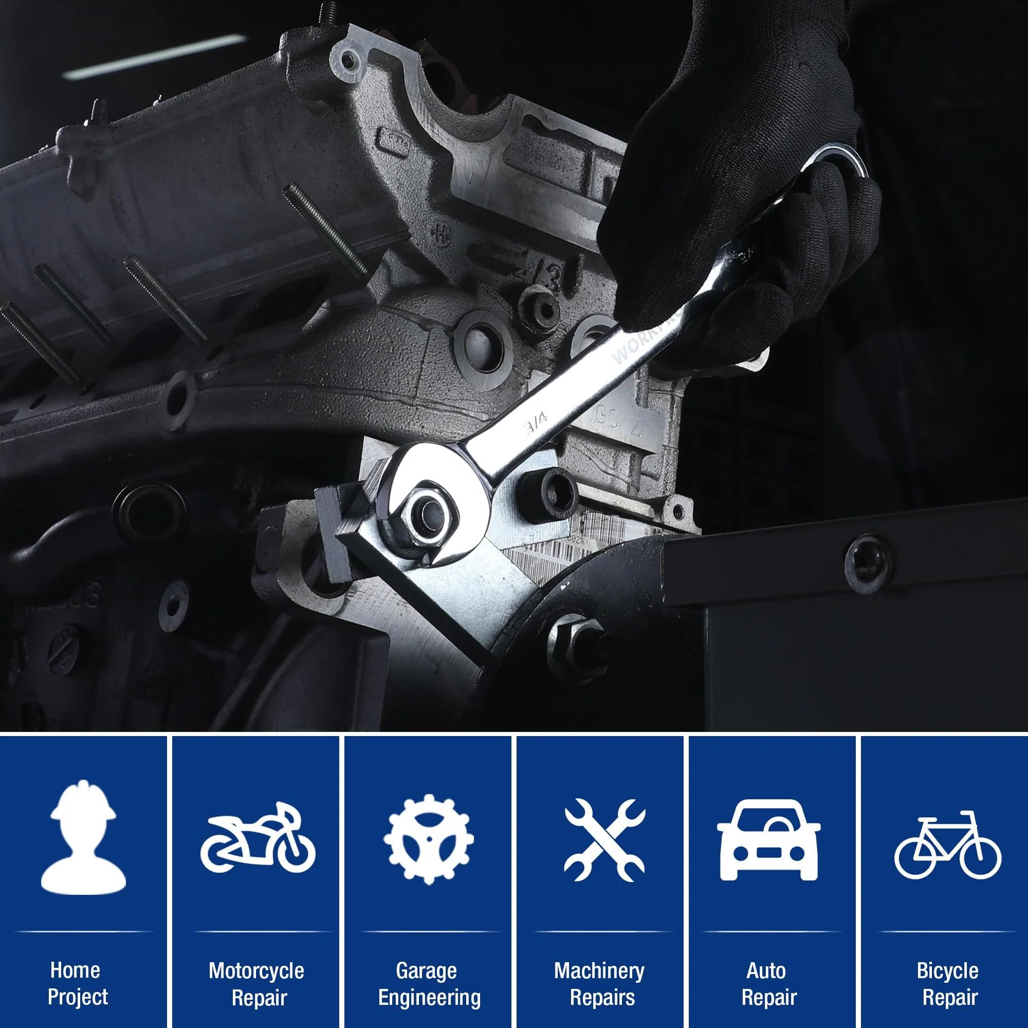 WORKPRO Multi-Size Ratcheting Wrench SAE, CR-V - Image 13
