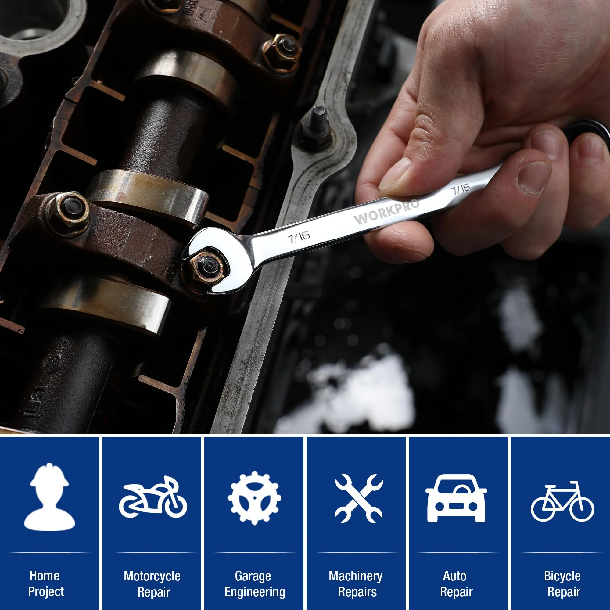 WORKPRO Multi-Size Ratcheting Wrench SAE, CR-V - Image 20