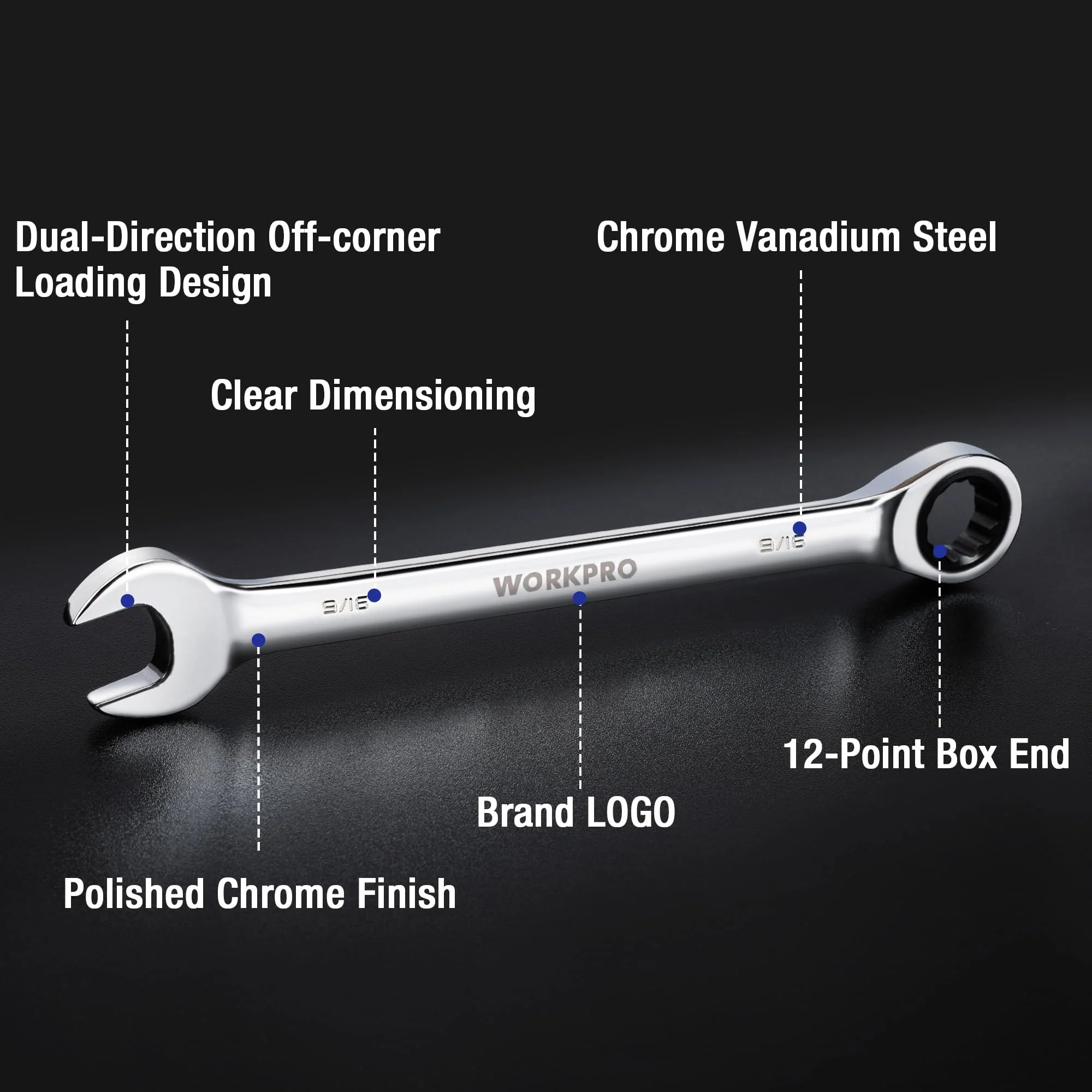 WORKPRO Multi-Size Ratcheting Wrench SAE, CR-V - Image 22