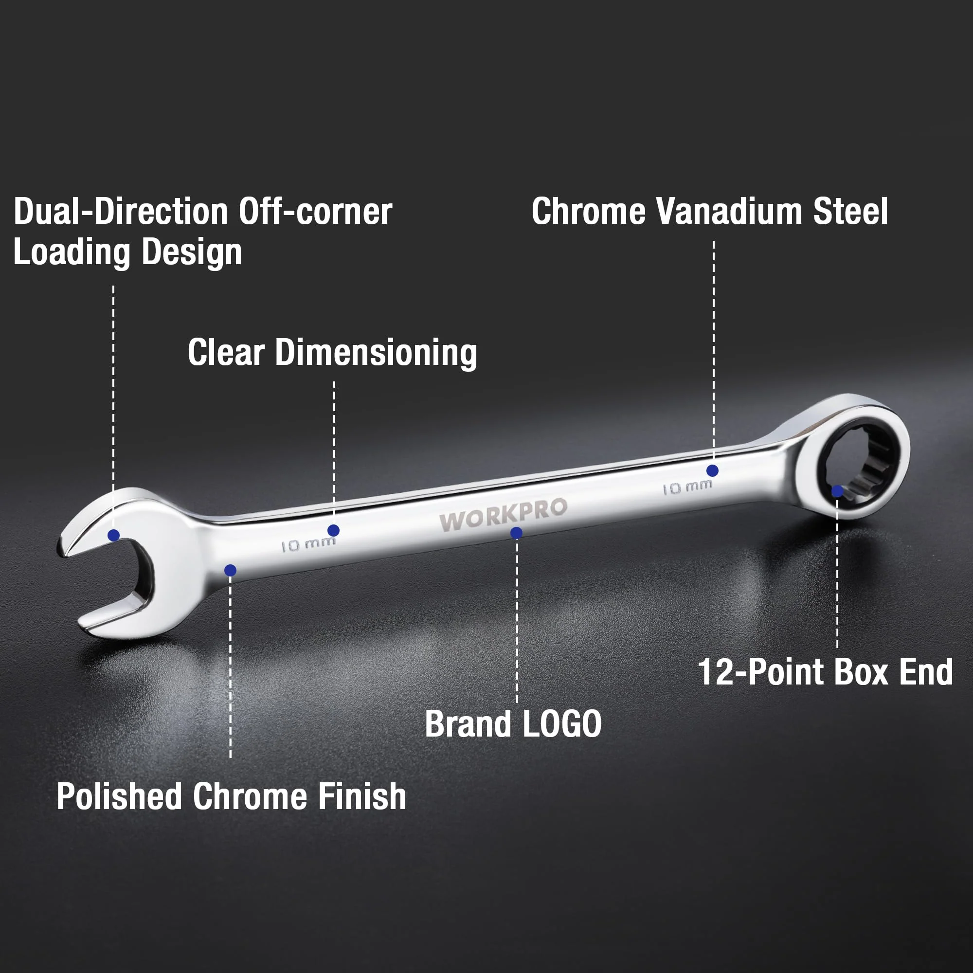 WORKPRO Multi-Size Ratcheting Wrench SAE, CR-V - Image 28