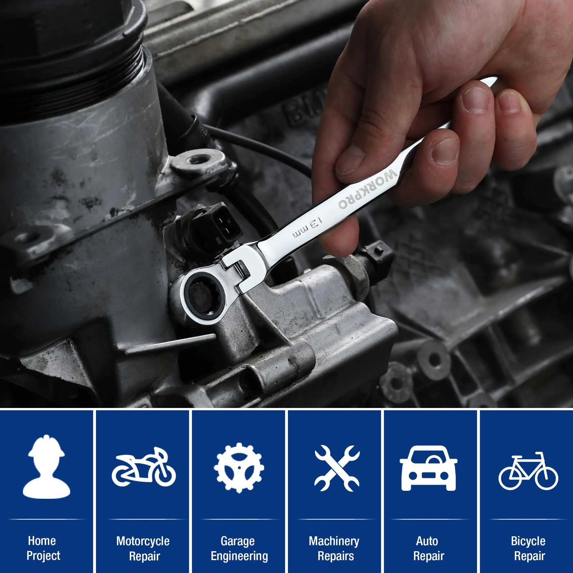 WORKPRO Multi-Size Ratcheting Wrench SAE, CR-V - Image 39