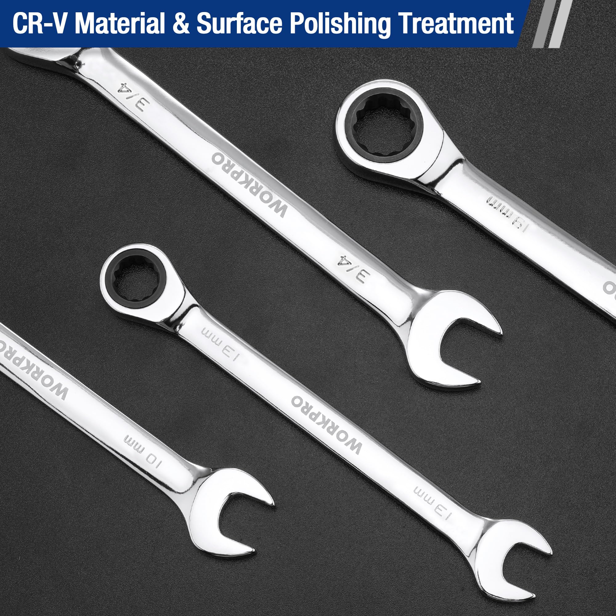 WORKPRO Multi-Size Ratcheting Wrench SAE, CR-V - Image 43