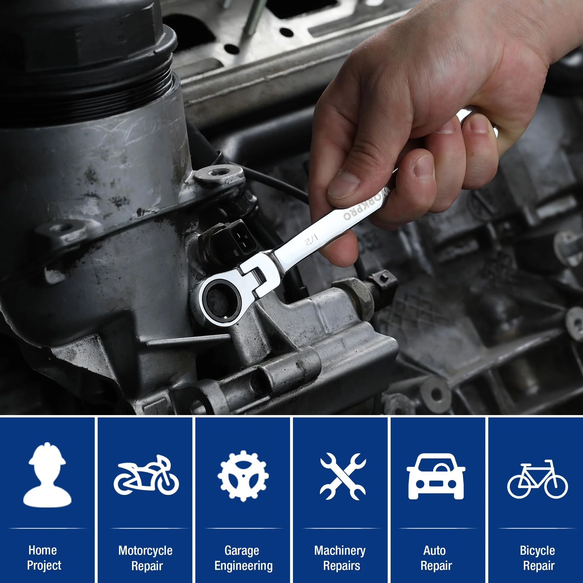 WORKPRO Multi-Size Ratcheting Wrench SAE, CR-V - Image 6