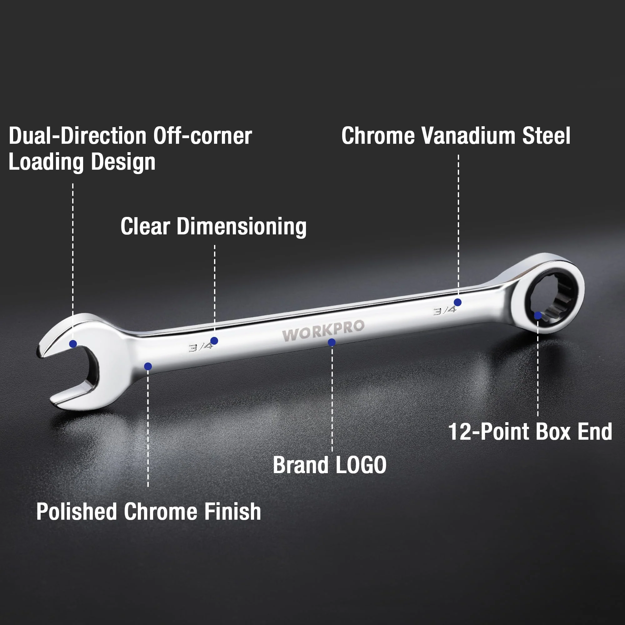 WORKPRO Multi-Size Ratcheting Wrench SAE, CR-V - Image 9