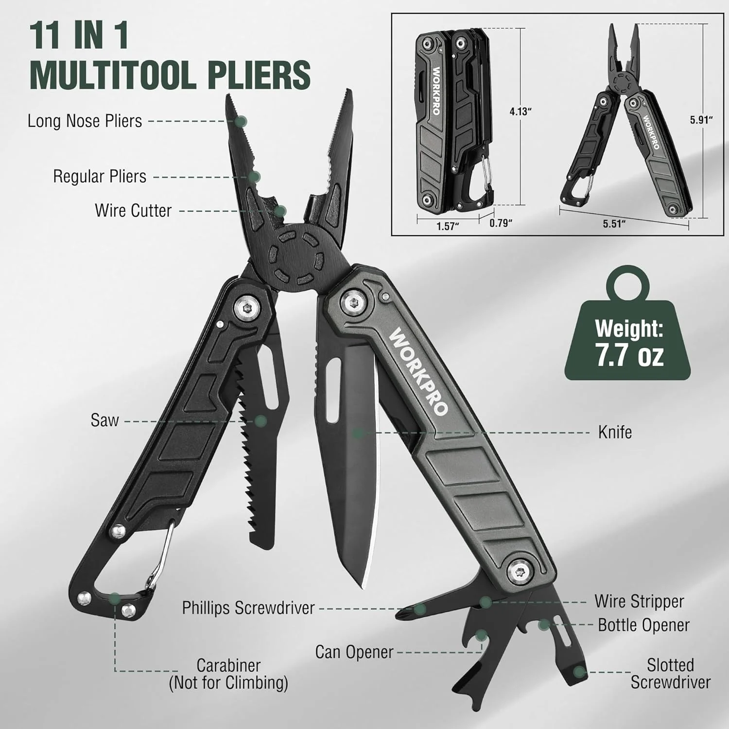 WORKPRO Multitool-11 in 1 Multitool Pliers with Pocket Clip and Sheath-EDC Multi Tool Knives with Safety Lock-Camping Tools Pocket Knife with Screwdriver Saw Blade Wire Cutter and Bottle Opener - Image 2