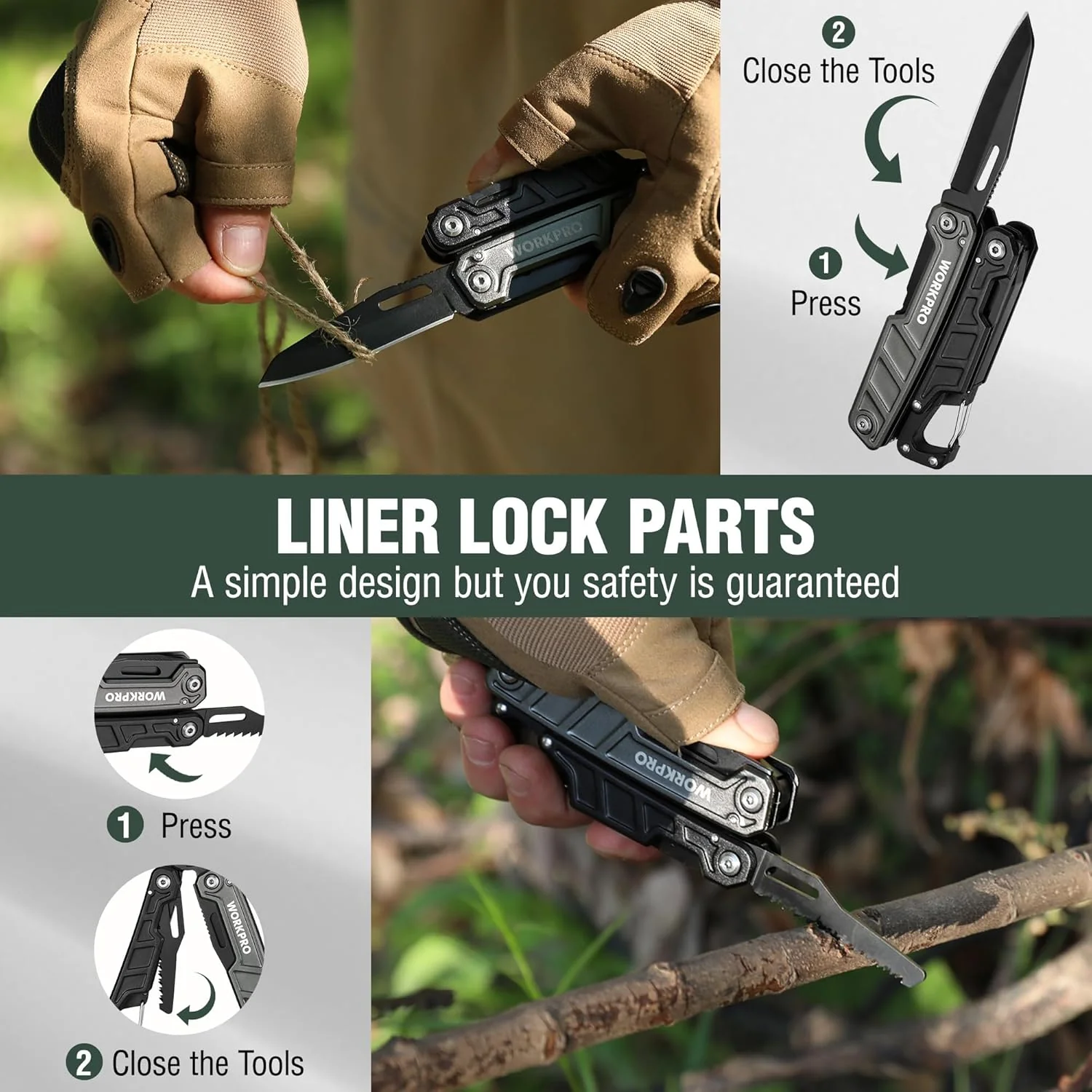 WORKPRO Multitool-11 in 1 Multitool Pliers with Pocket Clip and Sheath-EDC Multi Tool Knives with Safety Lock-Camping Tools Pocket Knife with Screwdriver Saw Blade Wire Cutter and Bottle Opener - Image 5