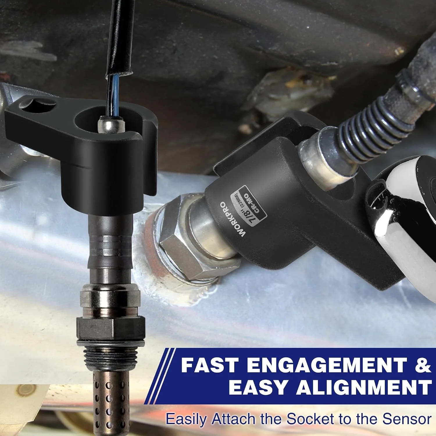 WORKPRO O2 Oxygen Sensor Socket 3/8” Drive x 7/8” 22mm | Offset Oxygen Sensor Removal Tool Wrench, 6-Point O2 Sensor Tool with Wire Gate - Image 5