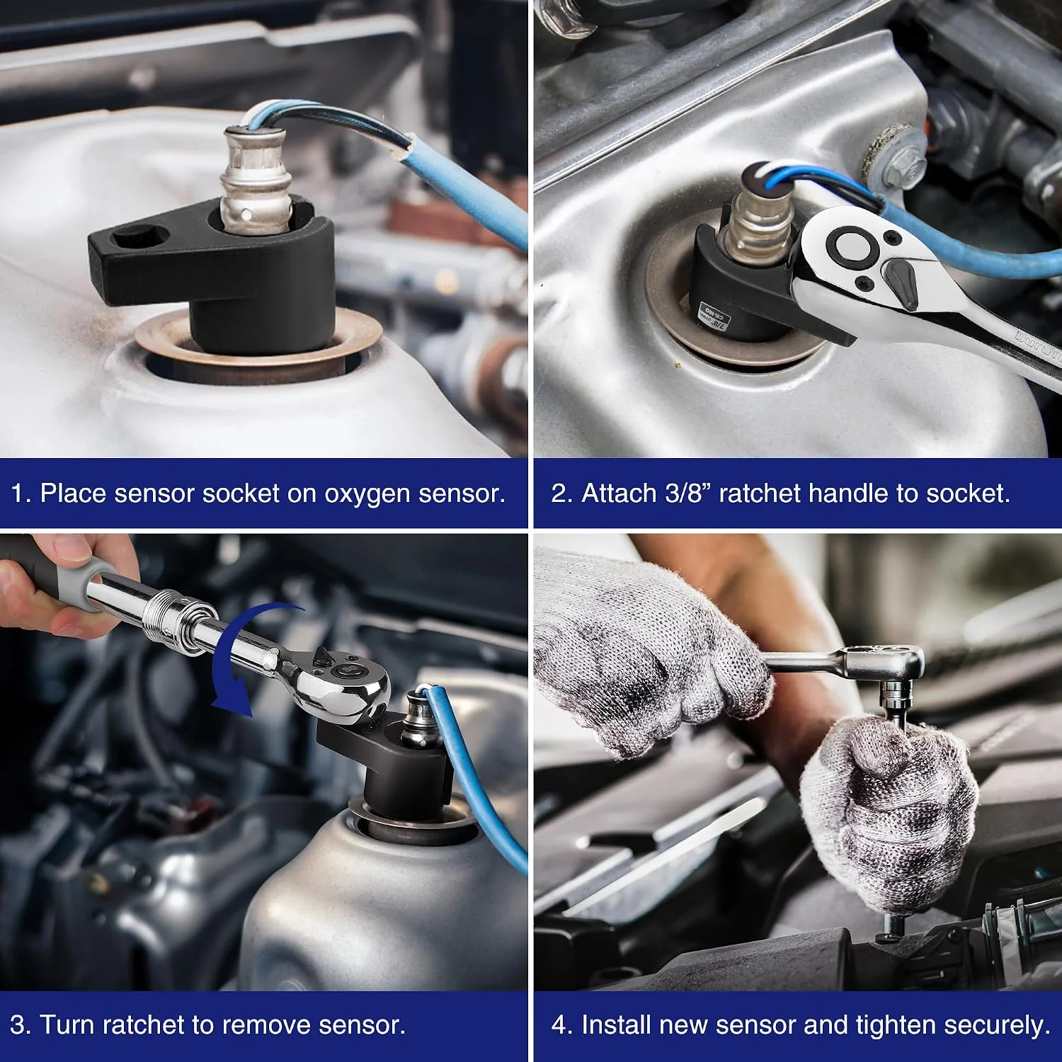 WORKPRO O2 Oxygen Sensor Socket 3/8” Drive x 7/8” 22mm | Offset Oxygen Sensor Removal Tool Wrench, 6-Point O2 Sensor Tool with Wire Gate - Image 6