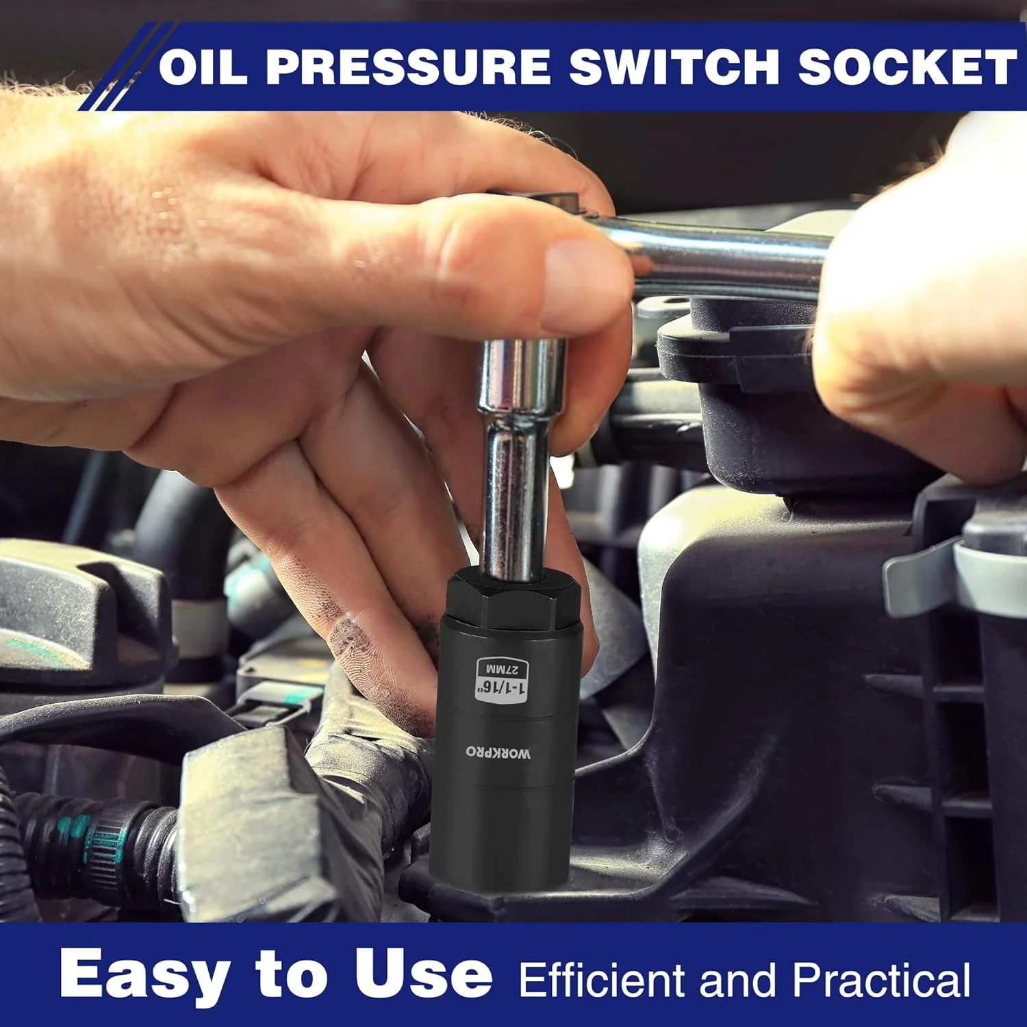 WORKPRO Oil Pressure Sensor Socket, 3/8" Drive x 1" and 1-1/16" 25mm 27mm | Automotive Professional Oil Pressure Switch Socket, Quick Removing Installing Oil Sending Unit Universal Fit - Image 5