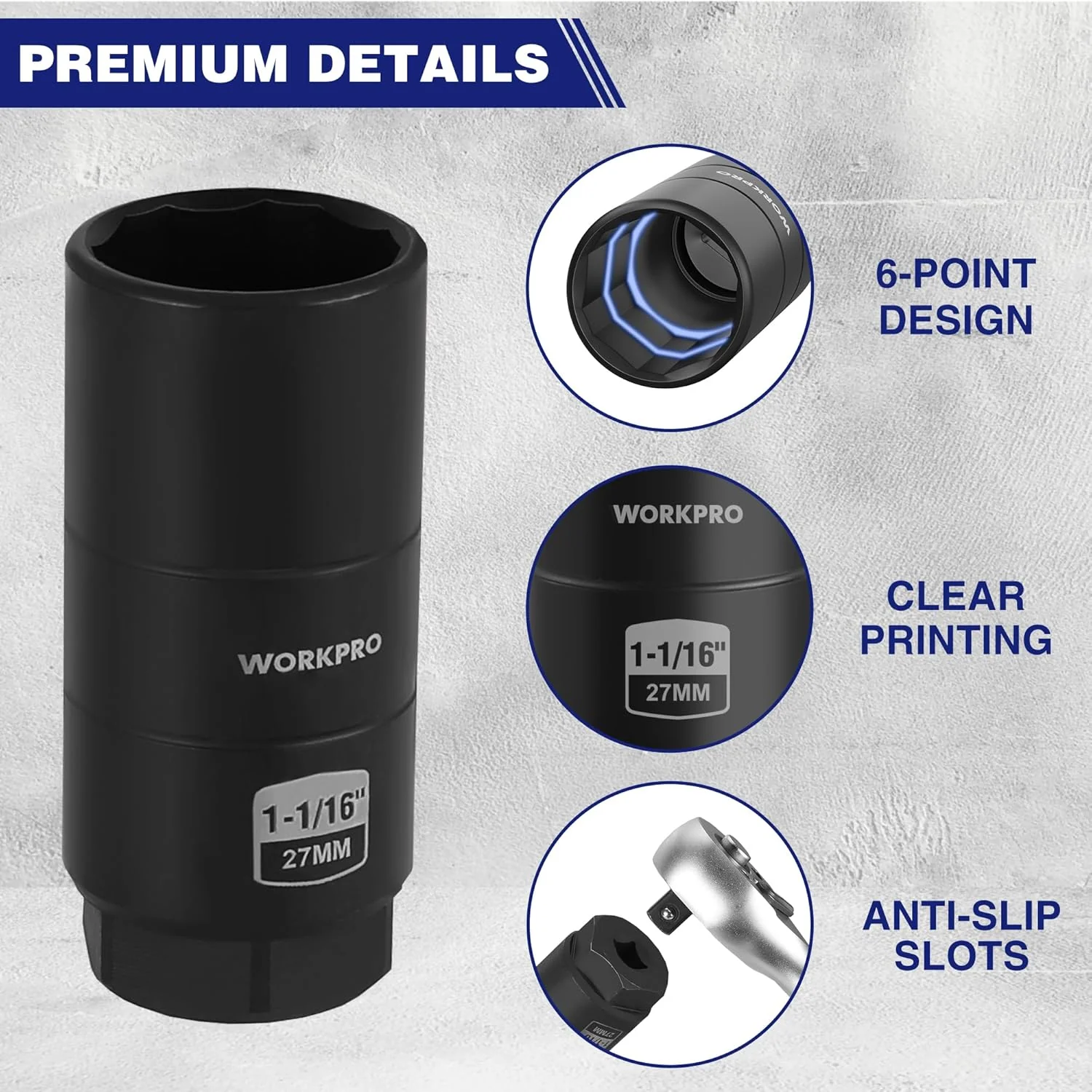 WORKPRO Oil Pressure Sensor Socket, Automotive Professional Oil Pressure Switch Socket 3/8" Drive x 1" and 1-1/16" 25mm 27mm, Quick Removing Installing Oil Sending Unit Universal Fit - Image 6