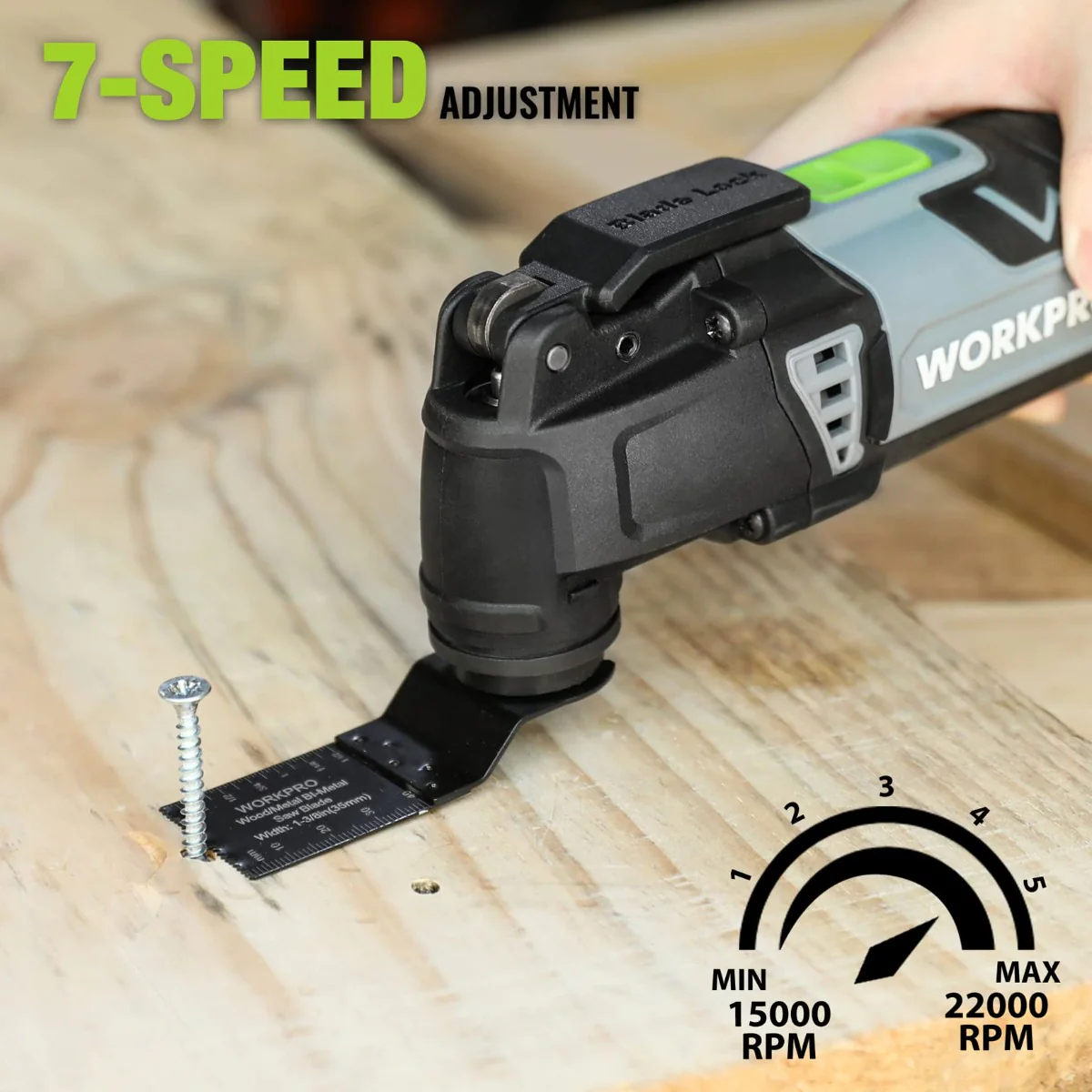 WORKPRO 3.0 Amp Corded Quick-Lock Replaceable Oscillating Saw with 7 Variable Speed 3° Oscillation Angle, 17pcs Saw Accessories, and Carrying Bag - Image 3