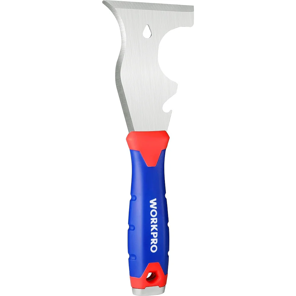 WORKPRO Paint Scraper, 8 in 1 Paint Remover, Metal Putty Knife with Hammer End and Can Opener, Stainless Steel Scraper Tool for Removing Caulk, Painting, Wood and Wallpaper