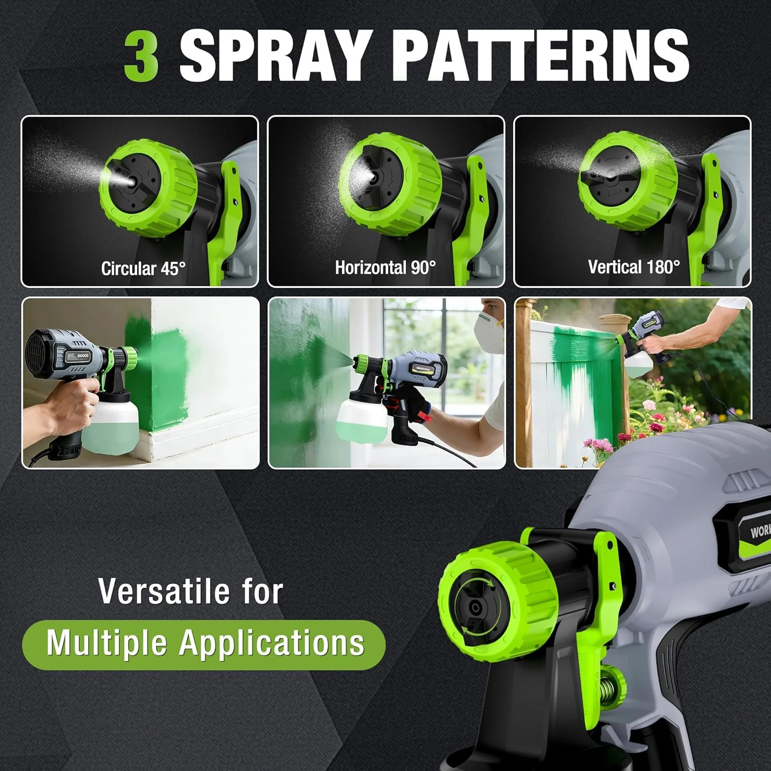 WORKPRO Paint Sprayer, 600W HVLP Spray Paint Gun with 4 Nozzles, 3 Spray Patterns & Adjustable Flow, 44 fl.oz (1300ml) Container, Paint Gun for Furniture, Cabinets, Fence, Walls, Doors, DIY Projects - Image 3