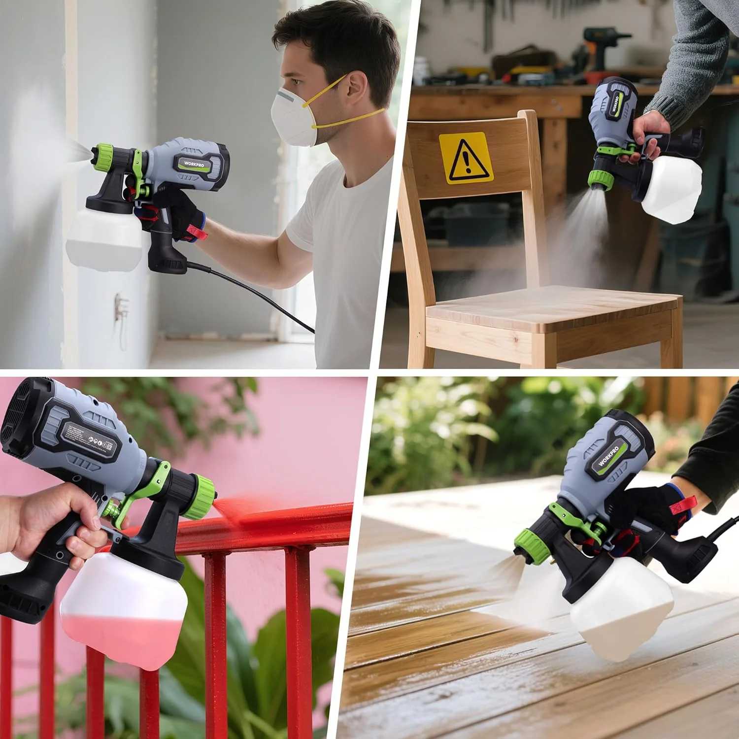 WORKPRO Paint Sprayer, 600W HVLP Spray Paint Gun with 4 Nozzles, 3 Spray Patterns & Adjustable Flow, 44 fl.oz (1300ml) Container, Paint Gun for Furniture, Cabinets, Fence, Walls, Doors, DIY Projects - Image 9
