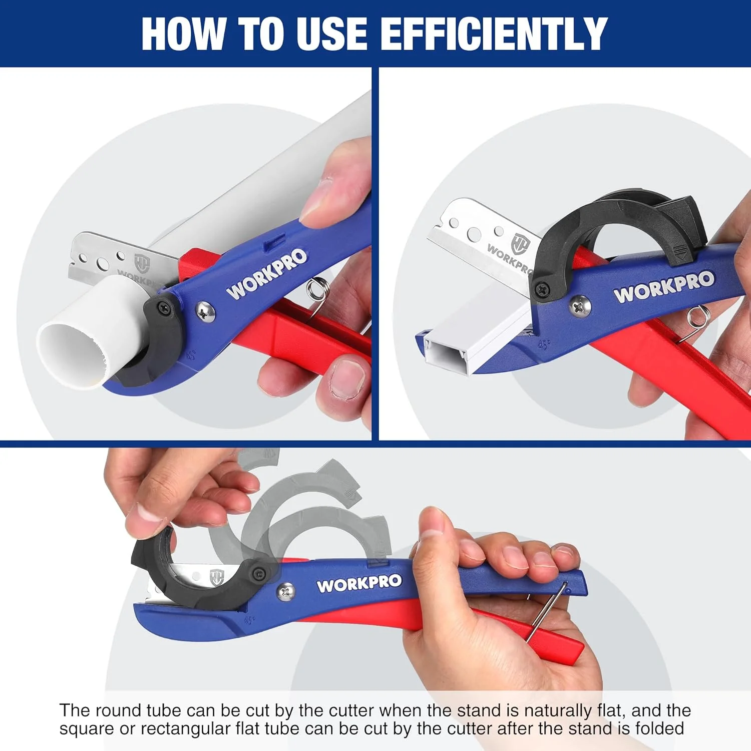 WORKPRO PEX Cutter, Hose Cutter with 1/8"-1-5/8" Cutting Capacity, specific angle(30°, 45°) for cutting rectangular cord cover, Tubing Cutter for PPR, PE, PP, Suitable for Home and Plumbing Repairs - Image 3