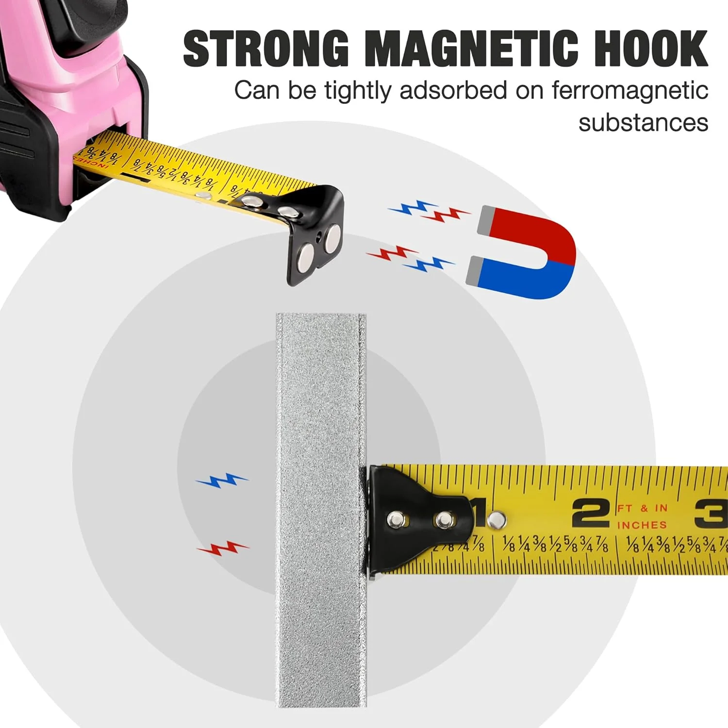 WORKPRO Pink Auto-Lock Tape Measure, 25FT 1/8 Fractions Easy Read Measuring Tape, Double Retract Measurement Tape Accuracy 1/32 for Engineer,with Magnetic Hook, Rubber Protective Casing - Pink Ribbon - Image 6