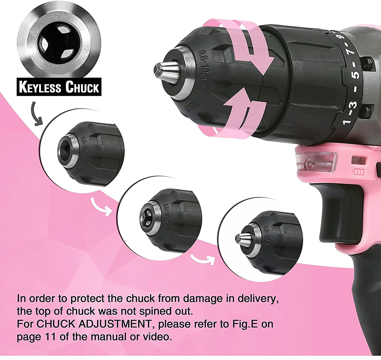 WORKPRO Pink Cordless 20V Lithium-ion Drill Driver Set - Pink Ribbon - Image 3