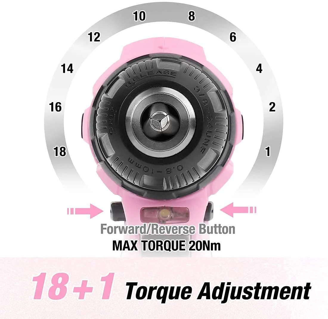 WORKPRO Cordless Drill Driver Set 12V Electric Screwdriver Driver Tool Kit for Women - Pink Ribbon - Image 5