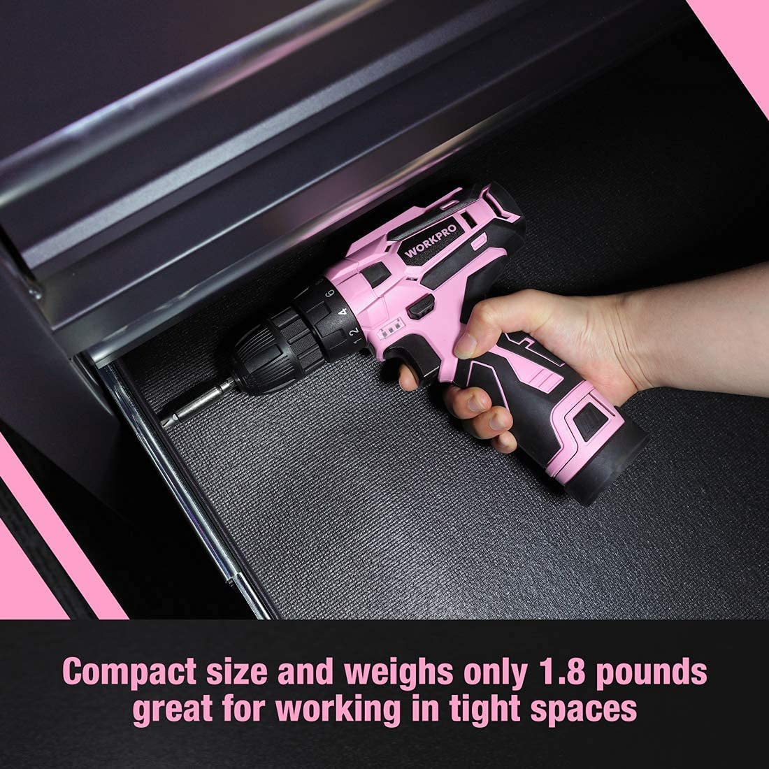 WORKPRO Cordless Drill Driver Set 12V Electric Screwdriver Driver Tool Kit for Women - Pink Ribbon - Image 6