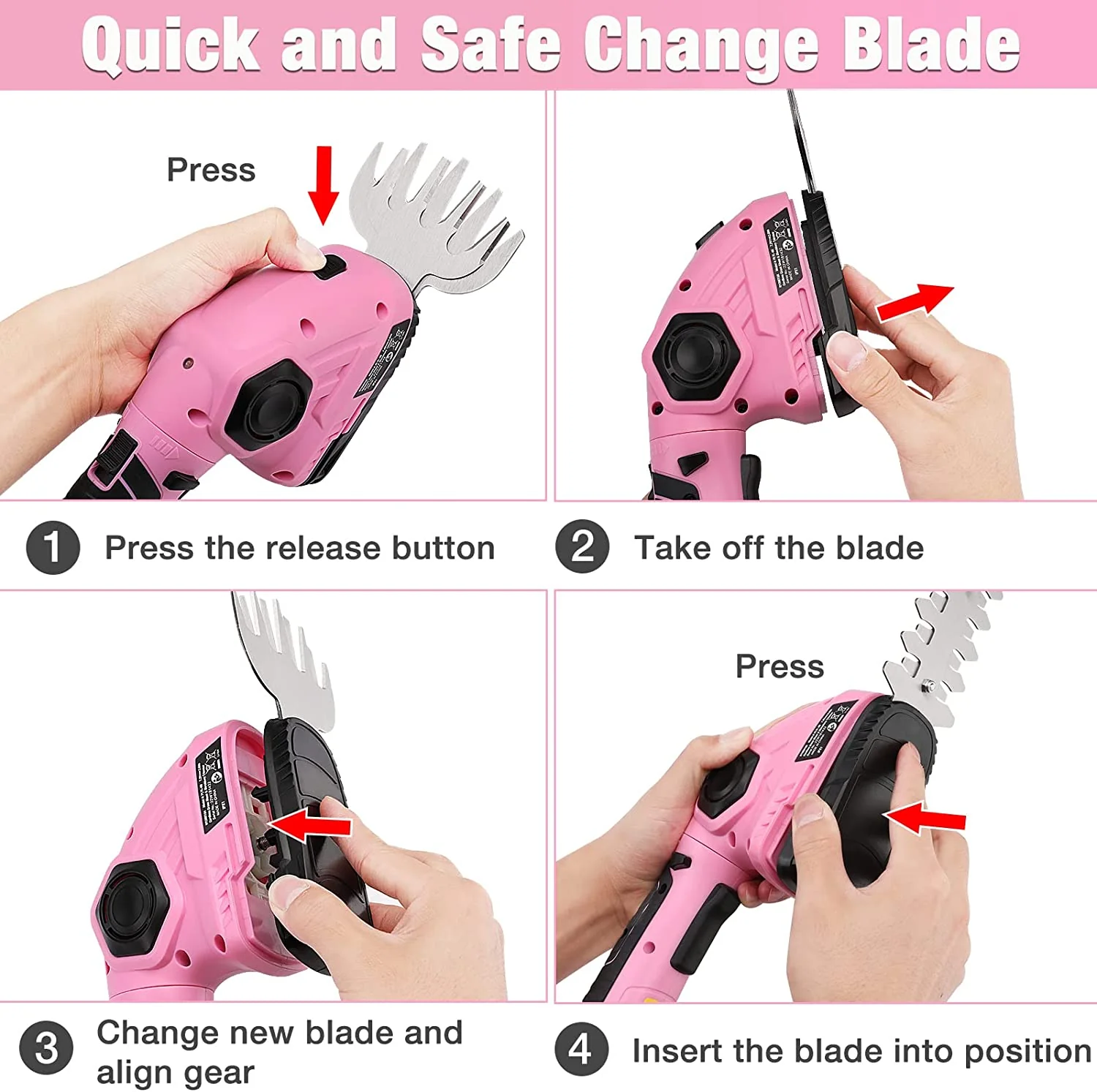 WORKPRO Pink 2 in 1 Handheld Hedge Trimmer 7.2V Electric Grass Trimmer/Hedge Shears - Pink Ribbon - Image 7